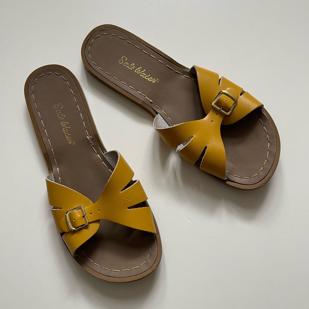 Salt Water Womens Mustard Classic Slides - Size US 8 / Hoy Size 6 - Picture 2 of 15